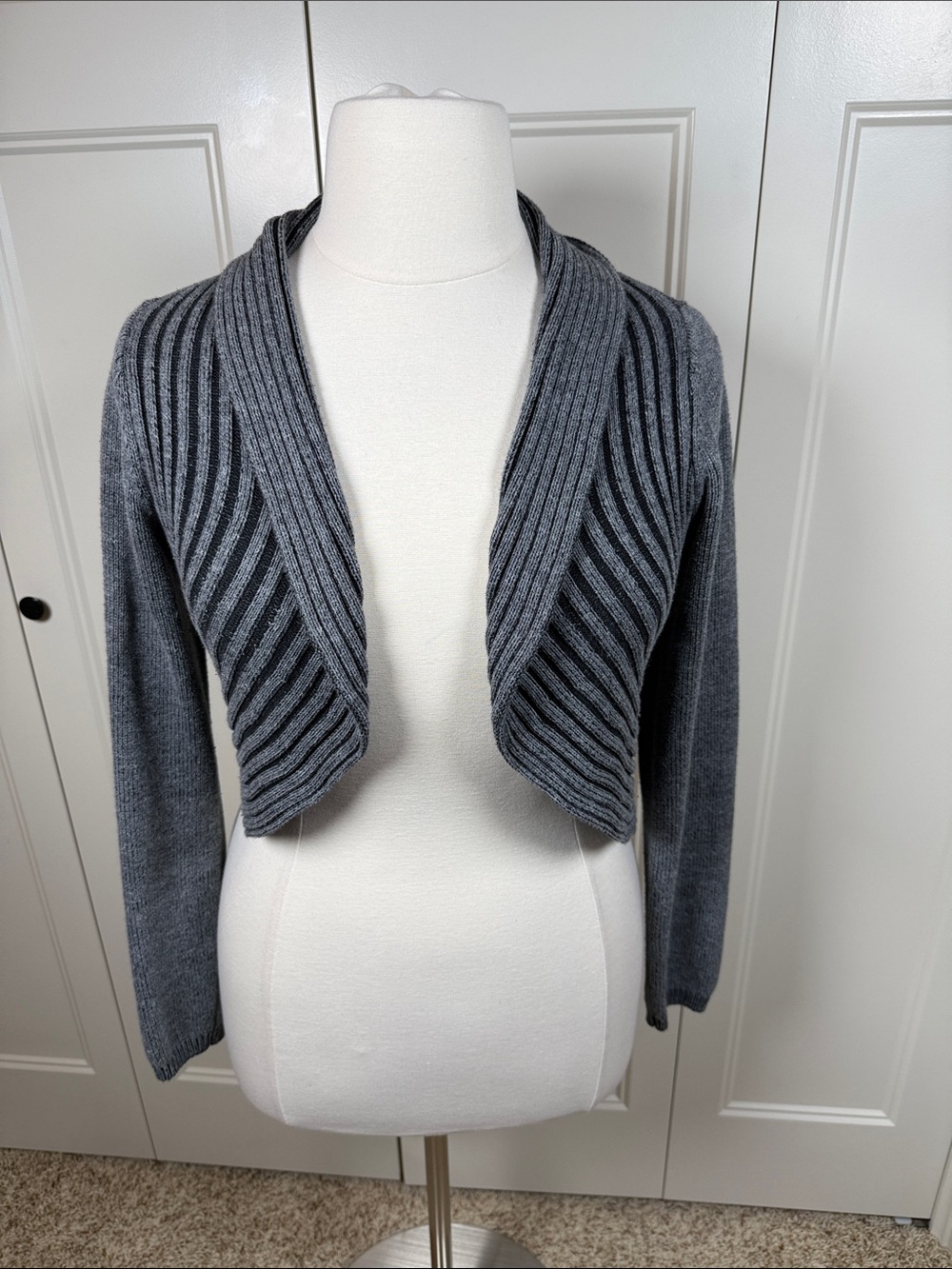 Maurices Gray Ribbed Open-Front Cropped Cardigan Cotton Blend 2010’s Era XL